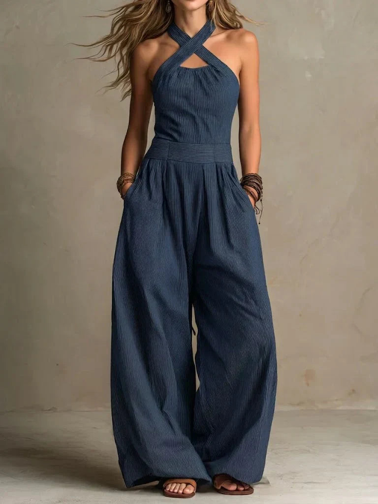 Bianca | Linen and Cotton Dungarees with Elegant Crossed Neckline