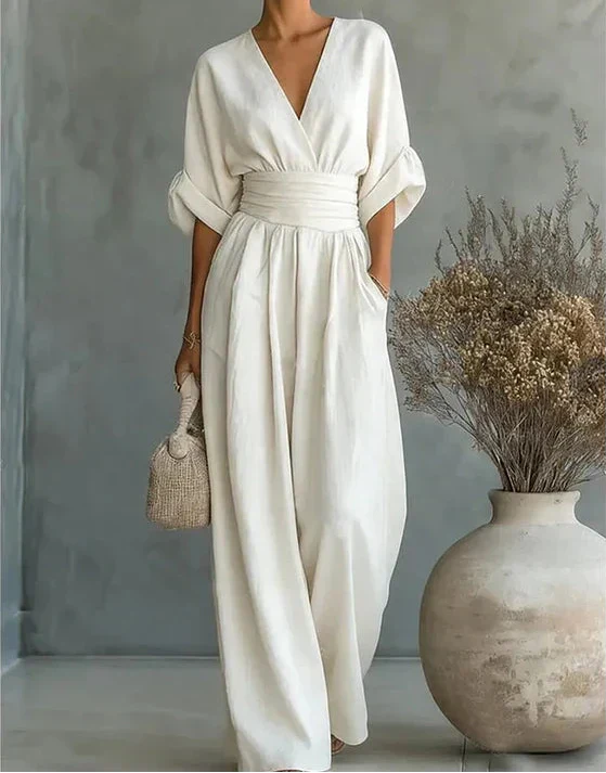 Daniela - Chic V-Neck Wide-Leg Jumpsuit