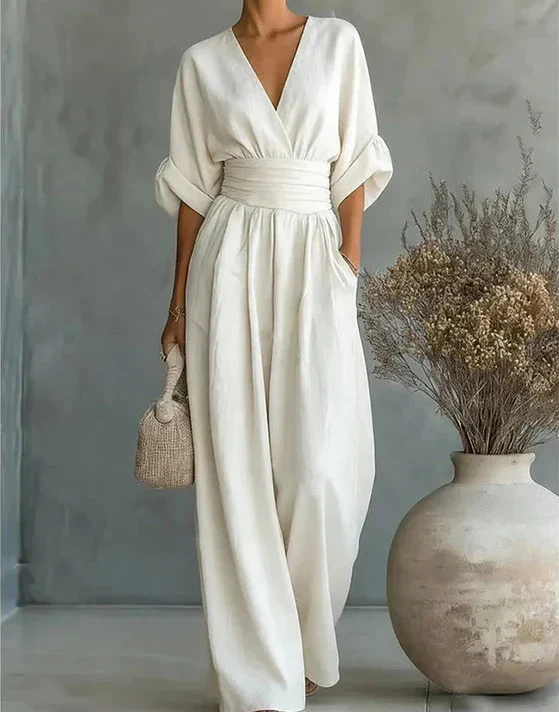 Daniela - Elegante mono con escote en V y pantalones anchos