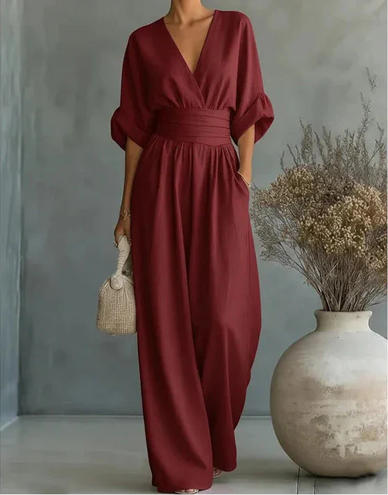Daniela - Elegante mono con escote en V y pantalones anchos