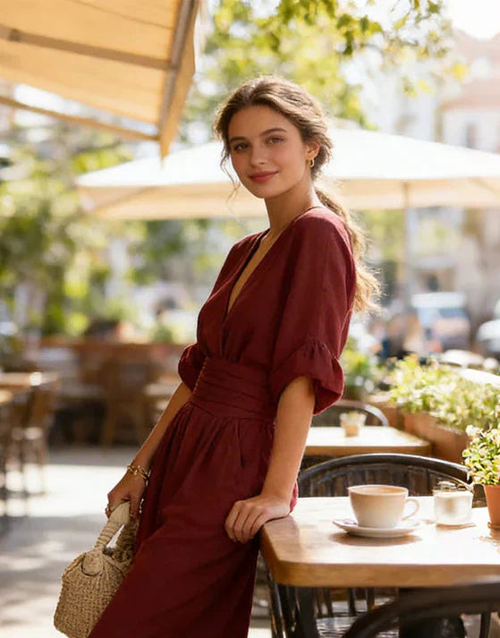 Daniela - Elegante mono con escote en V y pantalones anchos