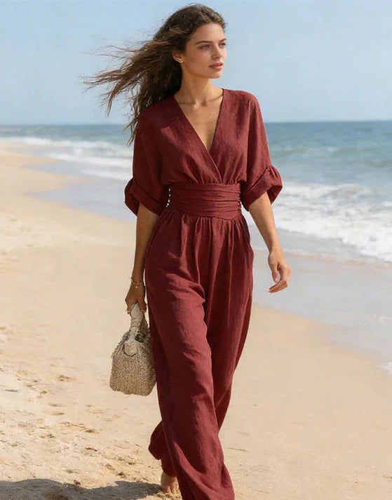 Daniela - Elegante mono con escote en V y pantalones anchos
