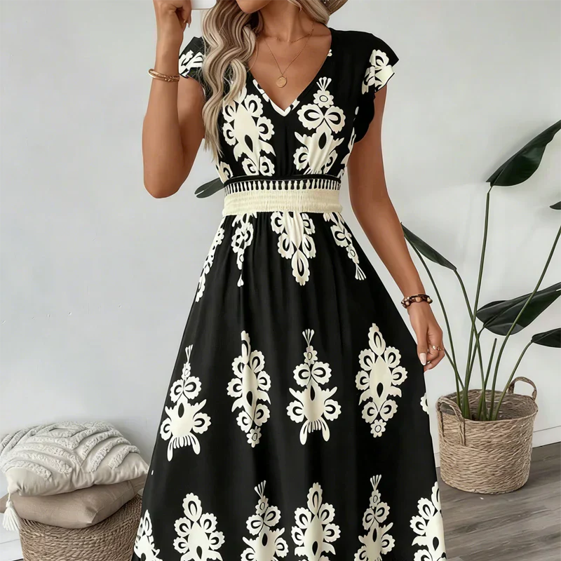 Candela | V-Neck Baroque Maxi Dress