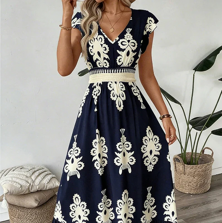 Candela | V-Neck Baroque Maxi Dress