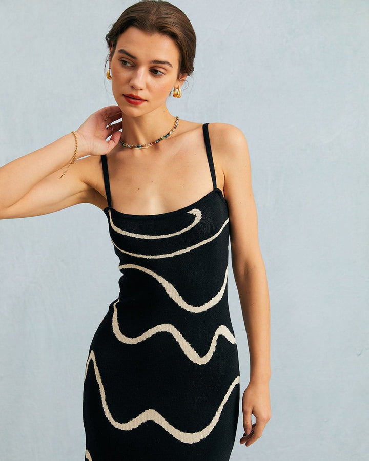 Tina | The Black Wave Mermaid Hem Knit Midi Dress