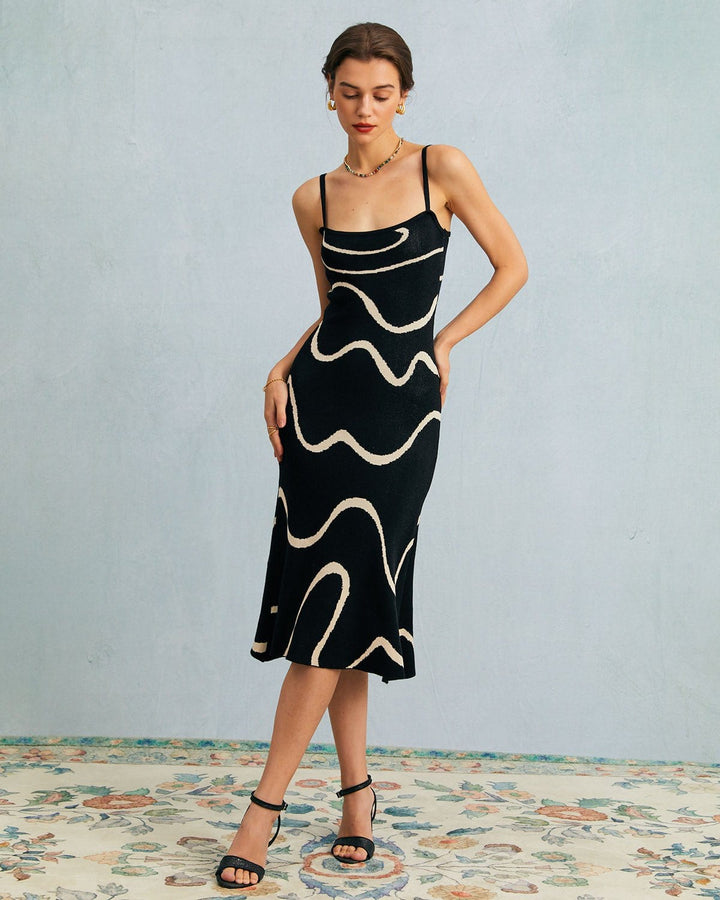 Tina | The Black Wave Mermaid Hem Knit Midi Dress