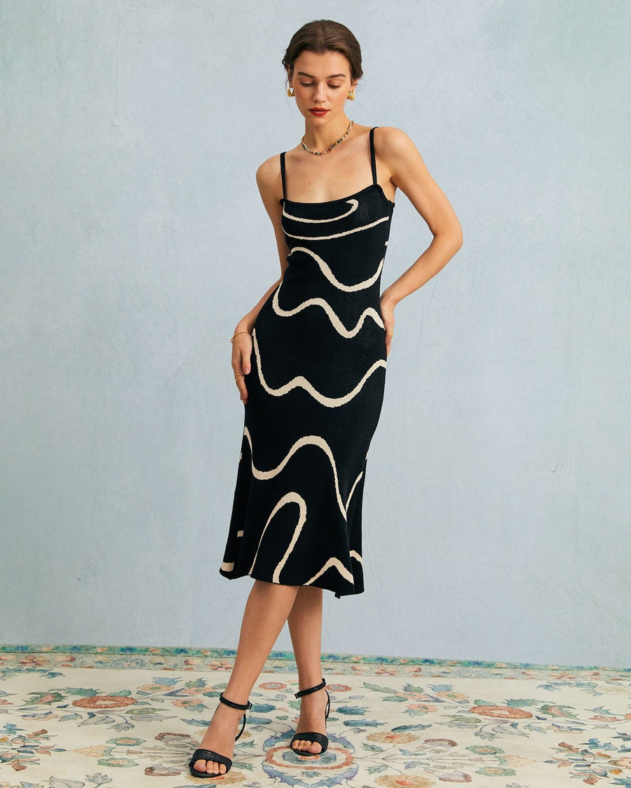 Tina | The Black Wave Mermaid Hem Knit Midi Dress