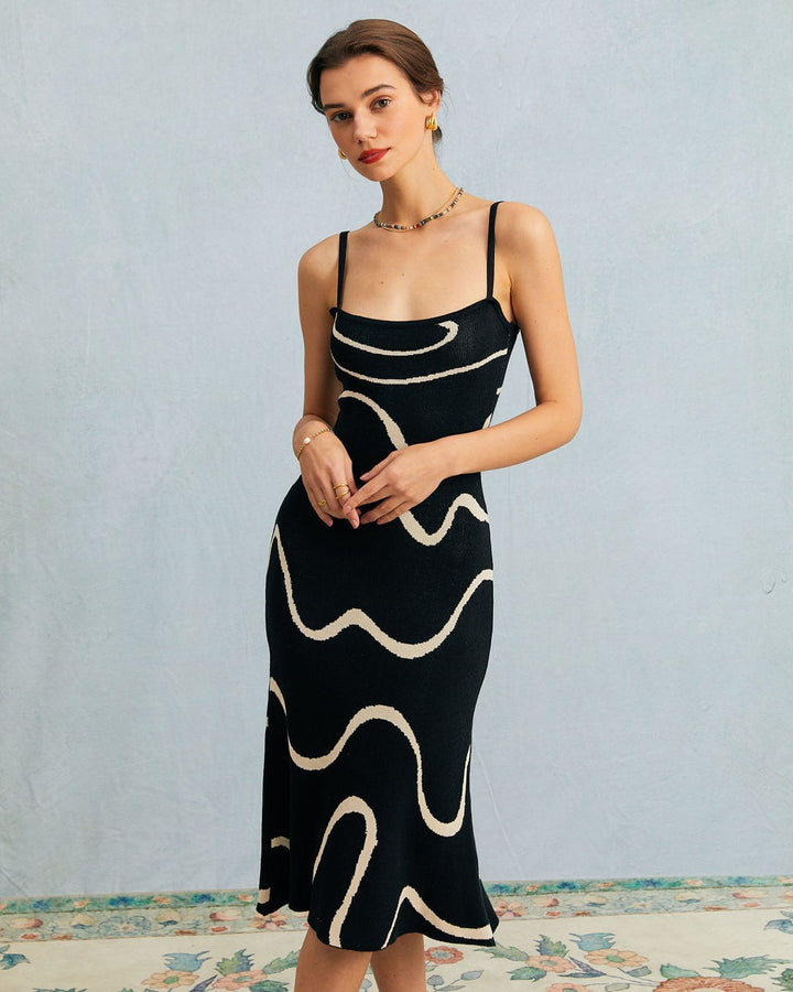 Tina | The Black Wave Mermaid Hem Knit Midi Dress