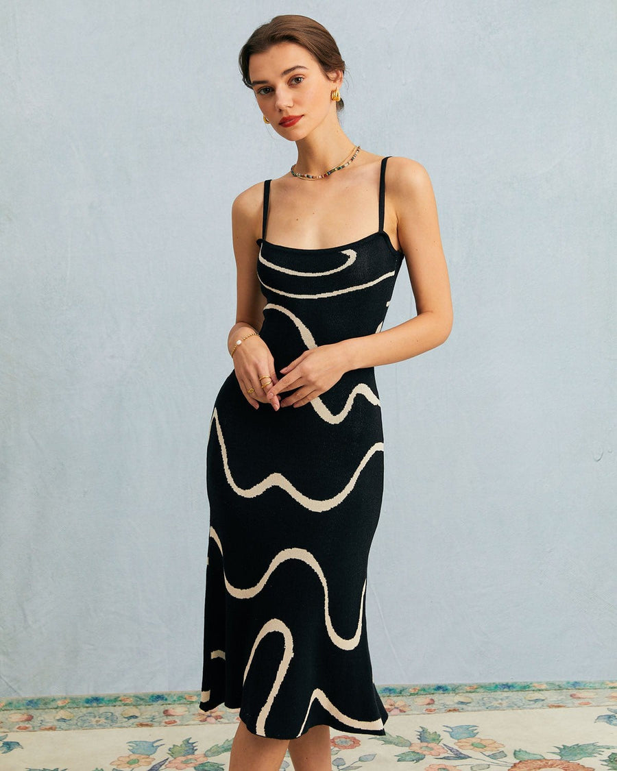 Tina | The Black Wave Mermaid Hem Knit Midi Dress